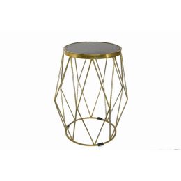 Arya Round Drum Side Table Gold & Black Marble/19 X19 X 23.50 (Pack of 1)