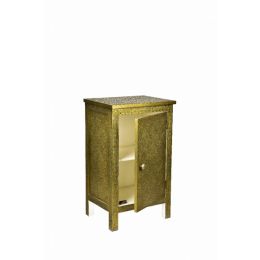 Bungalow Rose Bedside Table With 1 Shelf Silver Metallic Akashia Babool Wood Gold Antique 17X13X28 (Pack of 1)