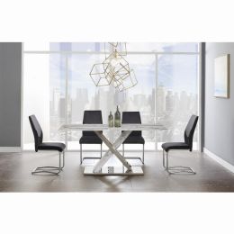 Elegant Marble Glass Top Dining Table with X Base Stainless Steel Accents (Pack of 1)