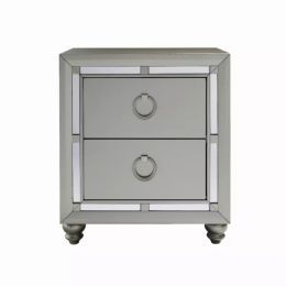 Silver Champagne Tone Nightstand with 2 Drawer  Mirror Trim Accent (Pack of 1)