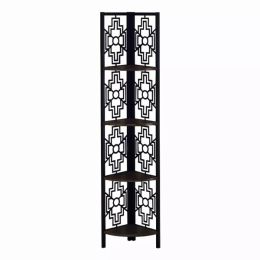 62" Bookcase with 4 Solid Espresso Shelves and Black Metal Corner Etagere (Pack of 1)