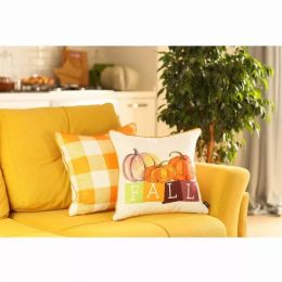 Set of 4 18" Fall Season Pumpkin Throw Pillow Cover in Multicolor